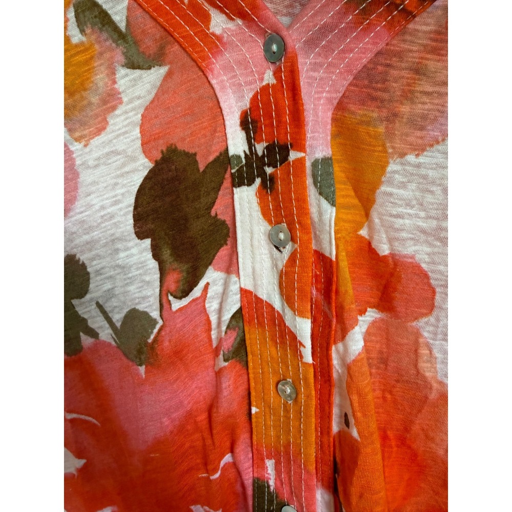 Joie Womens 2X Linen Blend Floral Button Front V-Neck Short Sleeve Top Orange - Picture 3 of 6